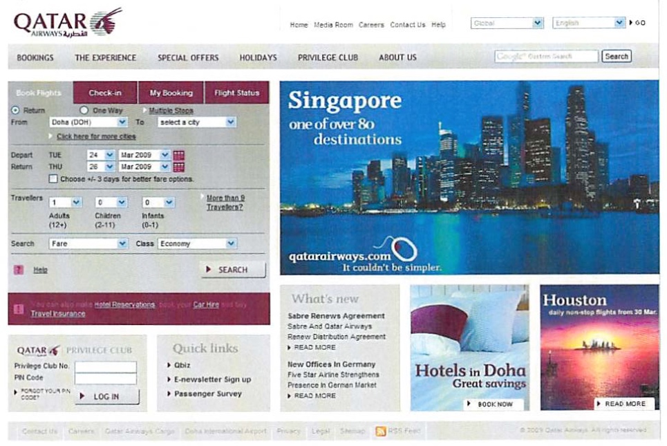Qatar Airways homepage 2008