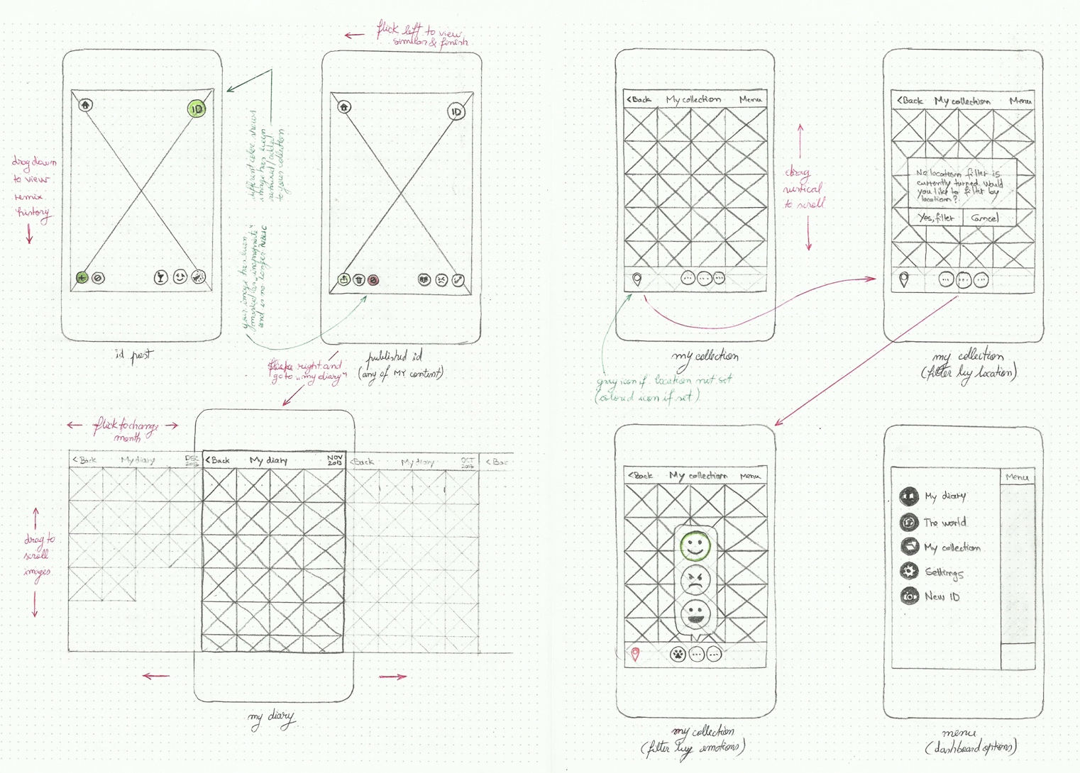 Early mock sketches of Sideview app